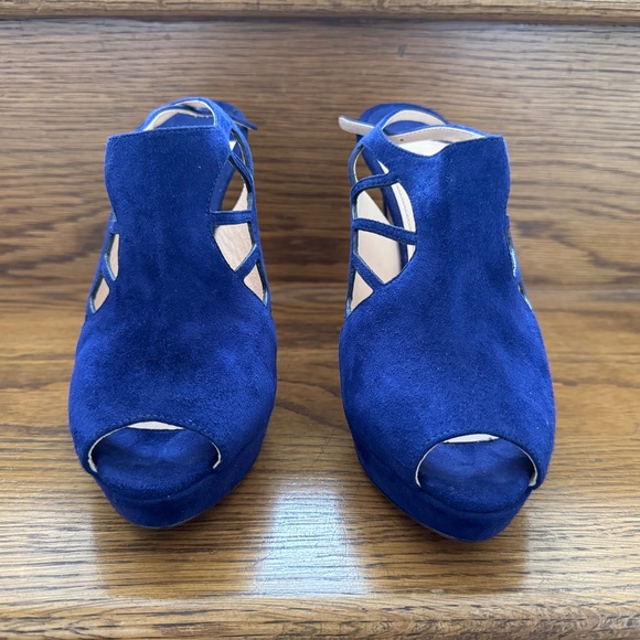 PRADA Camoscio Blue Suede Cutout Slingback Heels Shoes NEW 39/9 - Picture 7 of 11